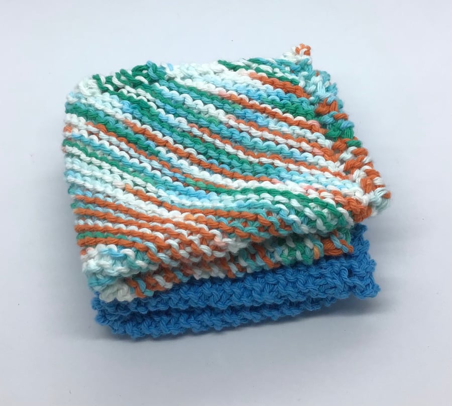 Hand Knit Cotton Dishcloth Pack of 2 