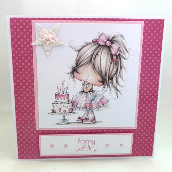 Pretty girl with cake birthday card