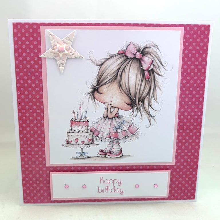 Pretty girl with cake birthday card