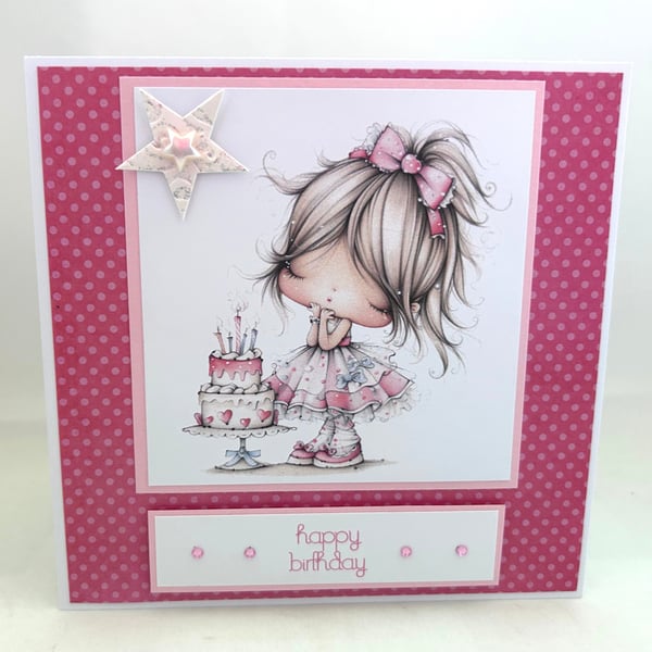 Pretty girl with cake birthday card