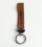 Tan Full Grain Leather Strap Keychain Chrome Medallion Handmade UK - Image 4