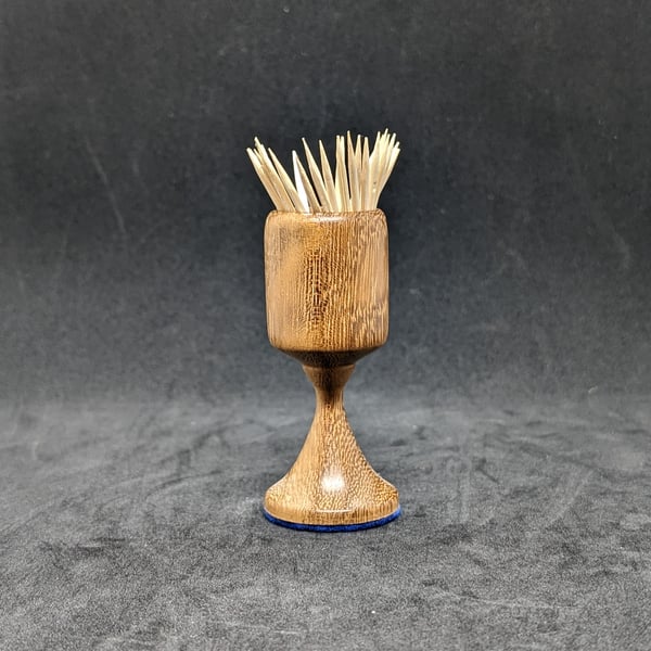 Handcrafted, Lathe Turned, Toothpick holder made from Iroko 