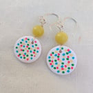 Summer confetti dotty polymer clay, yellow jade and sterling silver earrings 