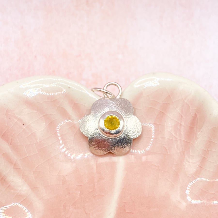 Yellow Sapphire Silver Pendant Handmade 