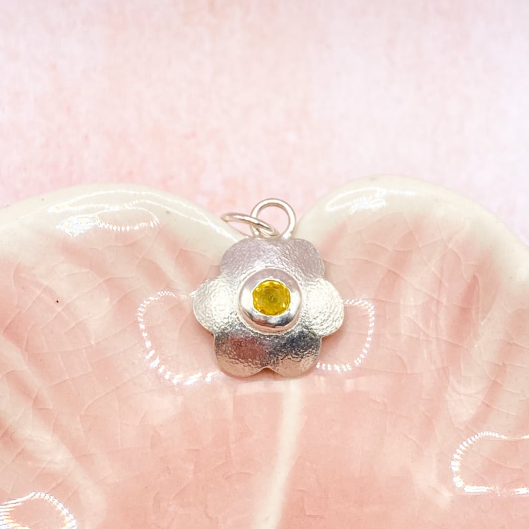 Yellow Sapphire Silver Pendant Handmade 