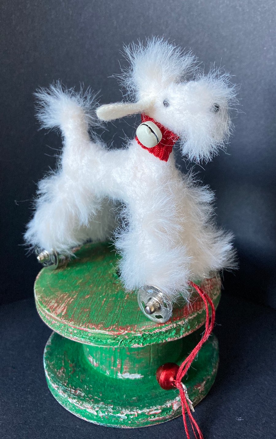 Miniature Poodle on Wheels - OOAK hand sculpted poodle 