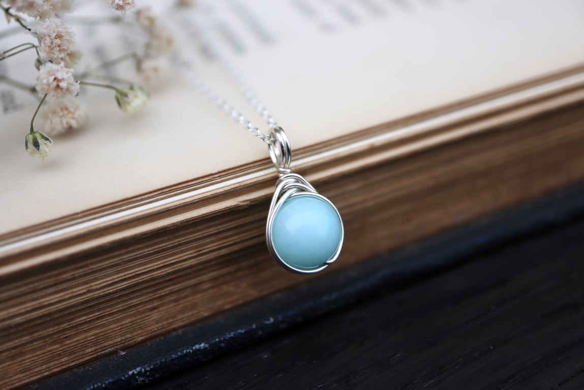 Amazonite Necklace Wire Wrapped in Sterling Silver