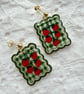 Tomato Vine Green Gingham Postage Stamp Earrings