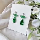 Emerald Green Confetti Acrylic Elegant Drop Earrings