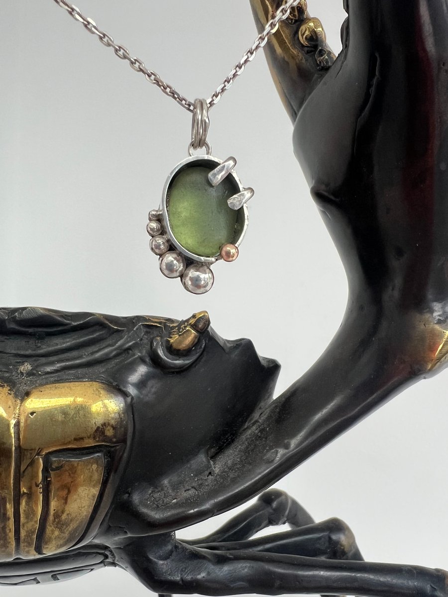 Moss Green Sea Glass in Sterling Silver with Gold