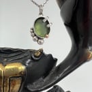Moss Green Sea Glass in Sterling Silver with Gold