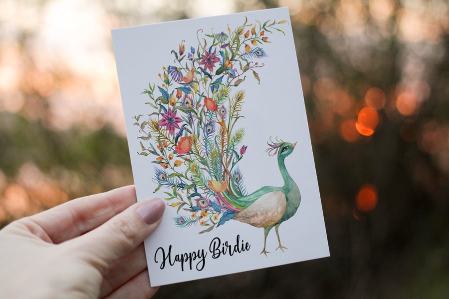 Peacock Birdie Birthday Card, Card for Birthday, Birthday Card, Friend Birthday 