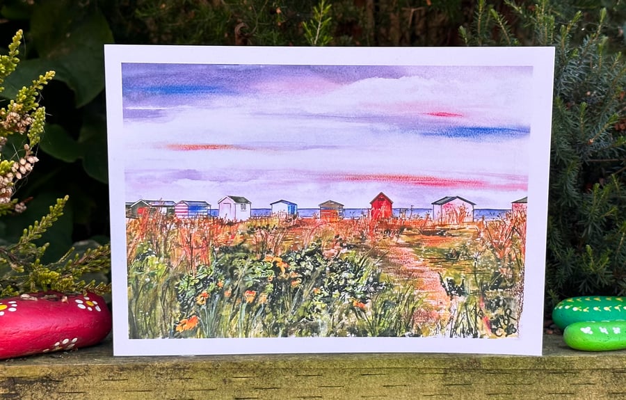 Beautiful C5 Cards "Beach Huts at Sunset" 