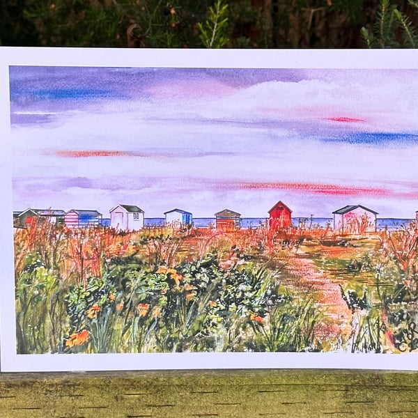 Beautiful C5 Cards "Beach Huts at Sunset" 