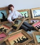 Doll House Miniature Original Painting Framed with Bunny Silhouette Rabbit  - Image 2