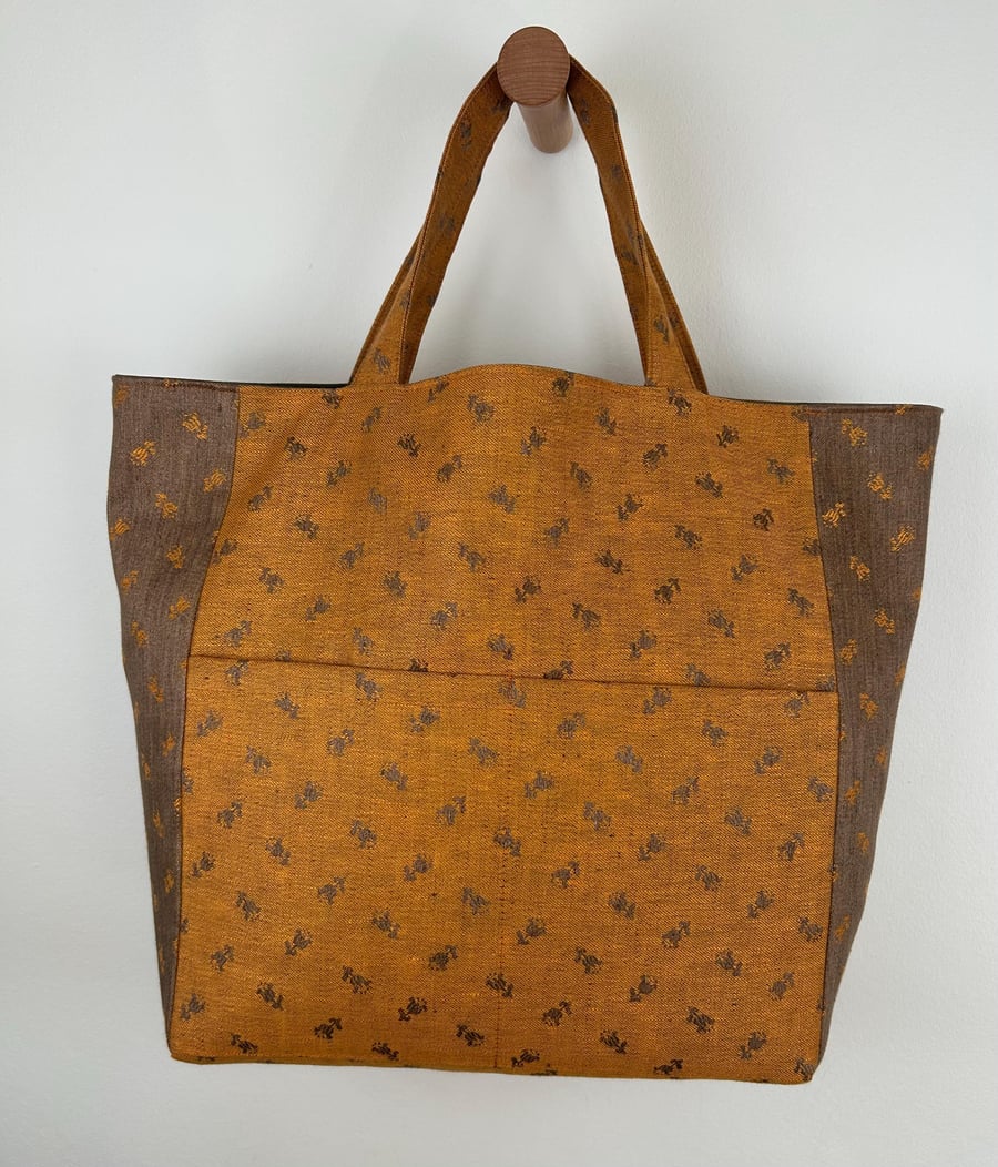 Linen Tote Bag, Burnt Orange Shopper, Austrian Fabric