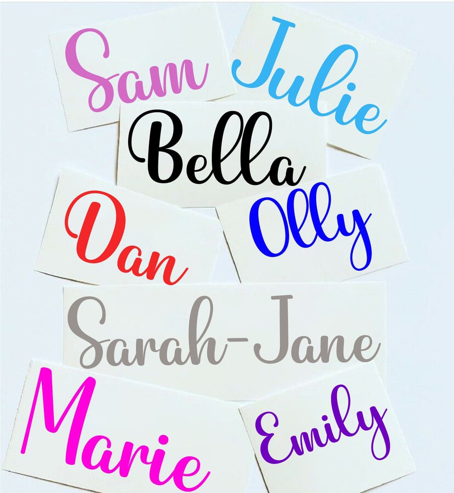 Personalised Name Stickers Words Labels Vinyl Decal Glass School Water Organise