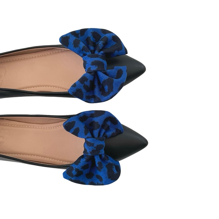 Blue Leopard Shoe Bow Clips Charms Handmade Cute Shoe Decor for Clogs Heels