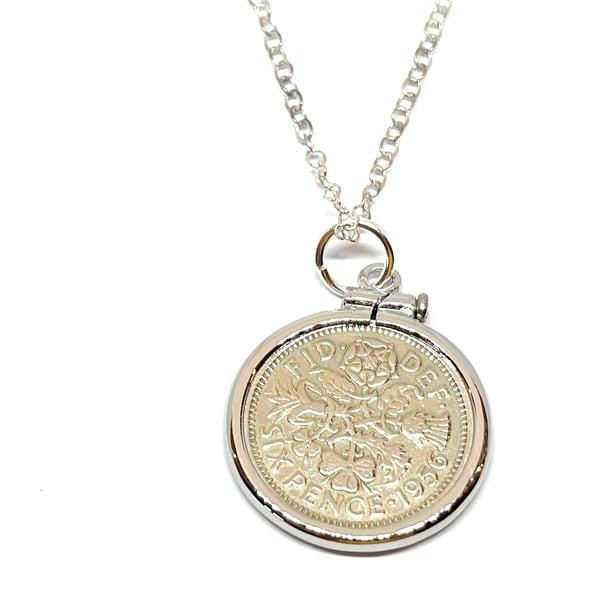 1956 70th Birthday Anniversary sixpence coin pendant plus 18inch SS chain gift