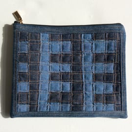 Zipped, recycled denim clutch, handbag, 