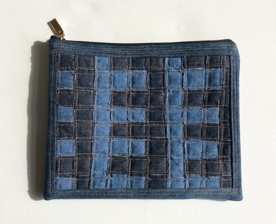 Zipped, recycled denim clutch, handbag, 