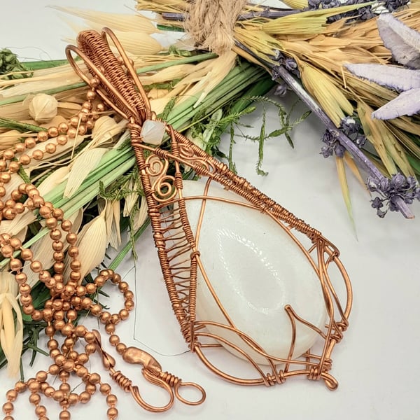 Elven Style Copper Necklace With White Moonstone