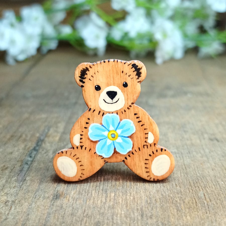 Forget Me Not Brooch Pin, Handmade Bereavement Gift, Teddy Bear Badge