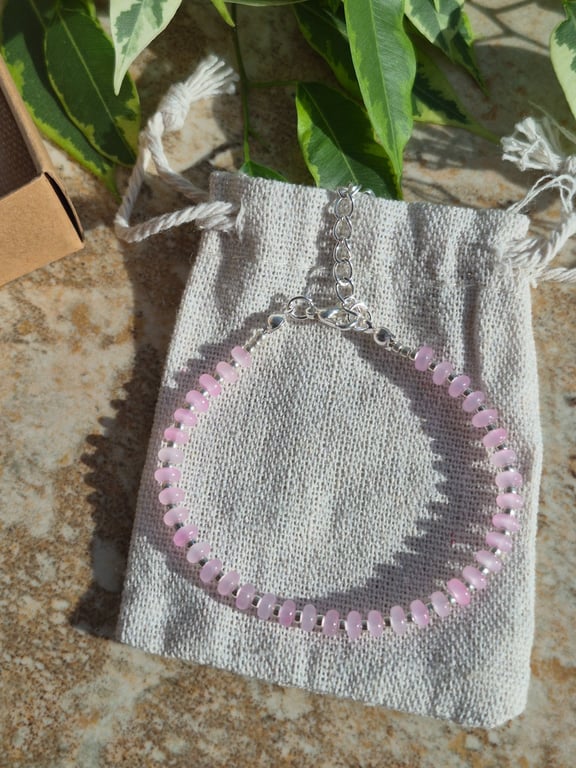 Pale Pink Frosted Glass Rondelle Bead Bracelet