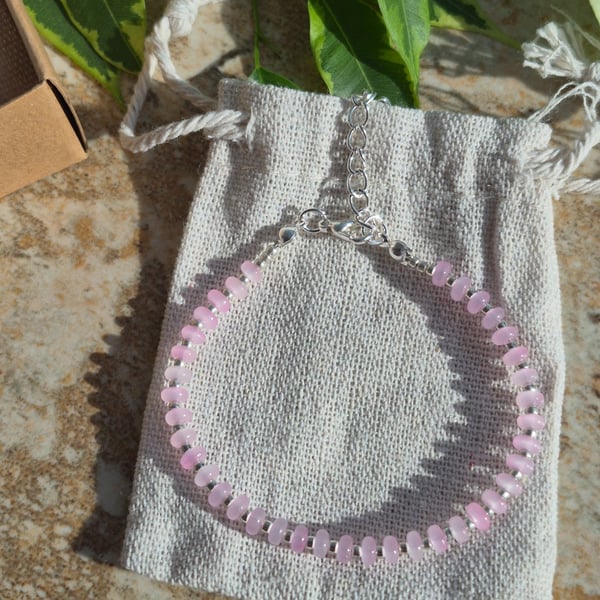 Pale Pink Frosted Glass Rondelle Bead Bracelet
