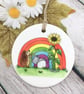 Ceramic Hanging Decoration - Hedgehog with Sunflower & Rainbow  - Image 2