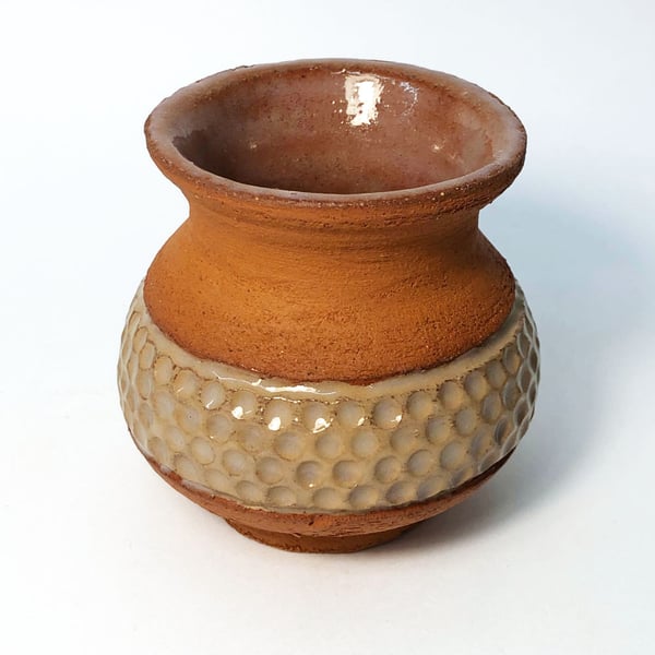 Small wheel-thrown terracotta vase - light brown band