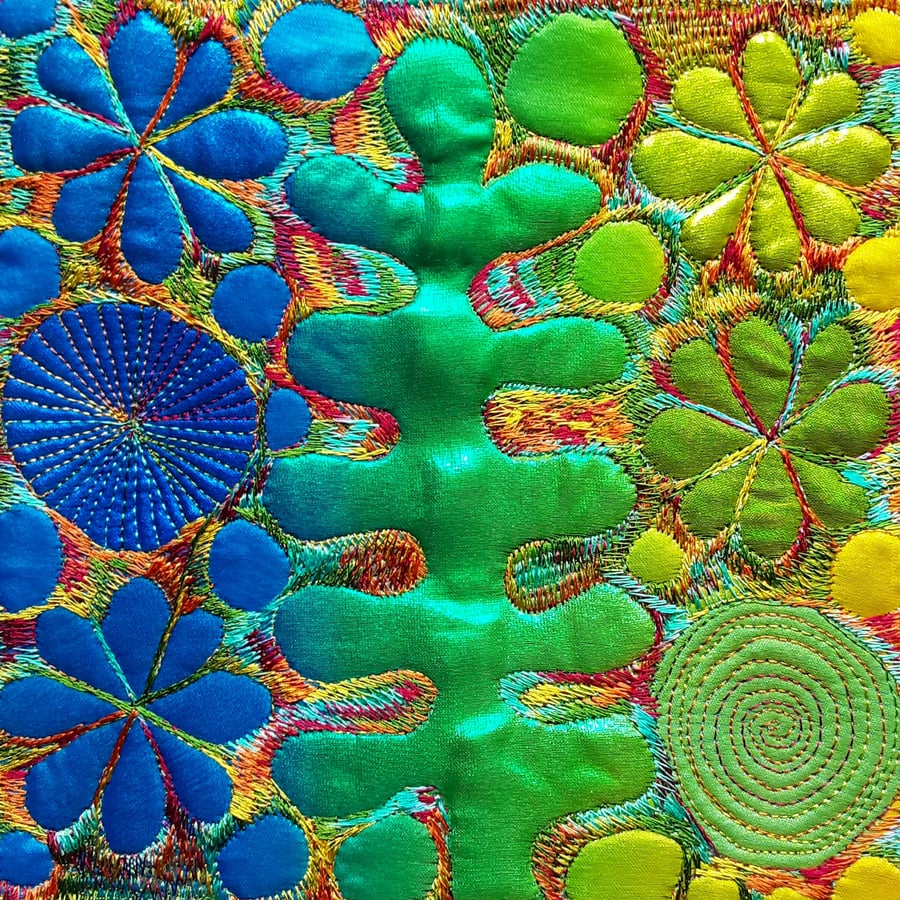 Textile Art Free Machine Embroidery Botanical Picture in Box Frame