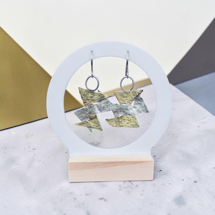 Sterling Silver & Brass  Geometric Earrings - Designed & Handmade UK