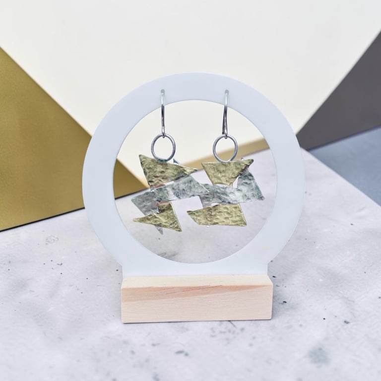 Sterling Silver & Brass  Geometric Earrings - Designed & Handmade UK
