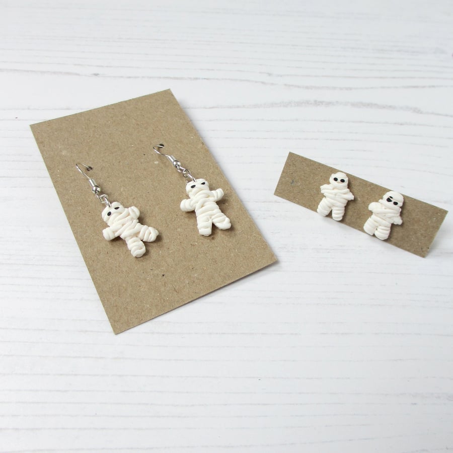 Halloween Mini mummy earrings, stud or drop