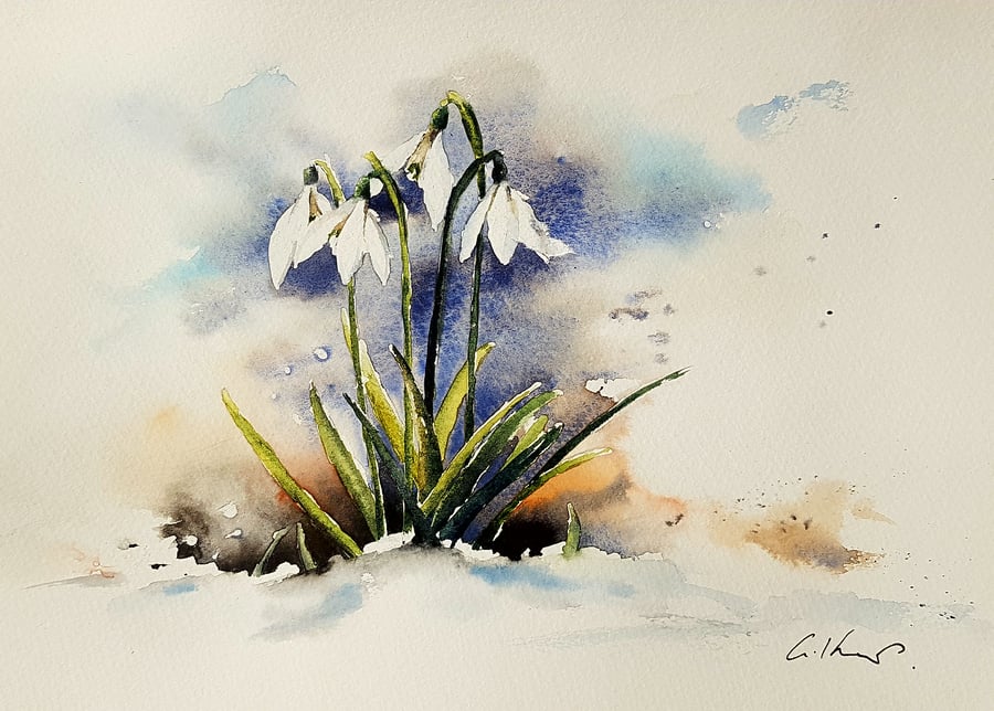 Snowdrops, Original Watercolour Painting.