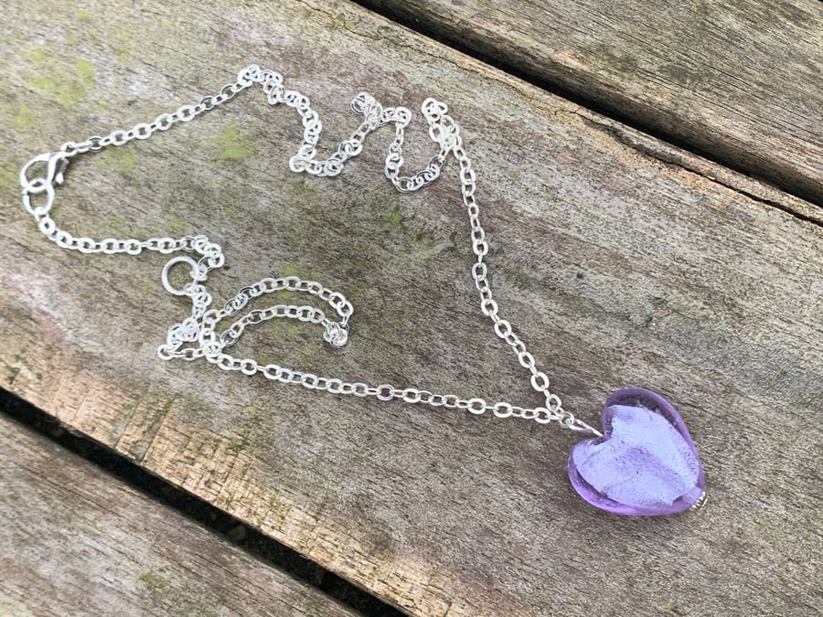 Lilac glass heart pendant