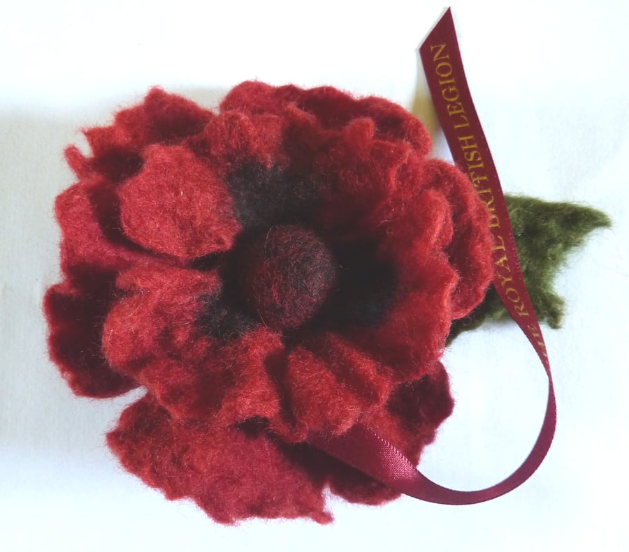 RBL handmade felt poppy with leaf