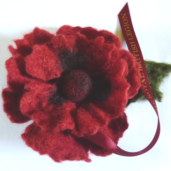 RBL handmade felt poppy with leaf