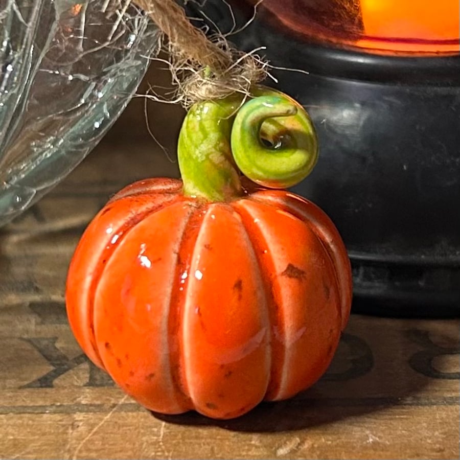 Orange Small hanging ceramic pumpkin decoration 