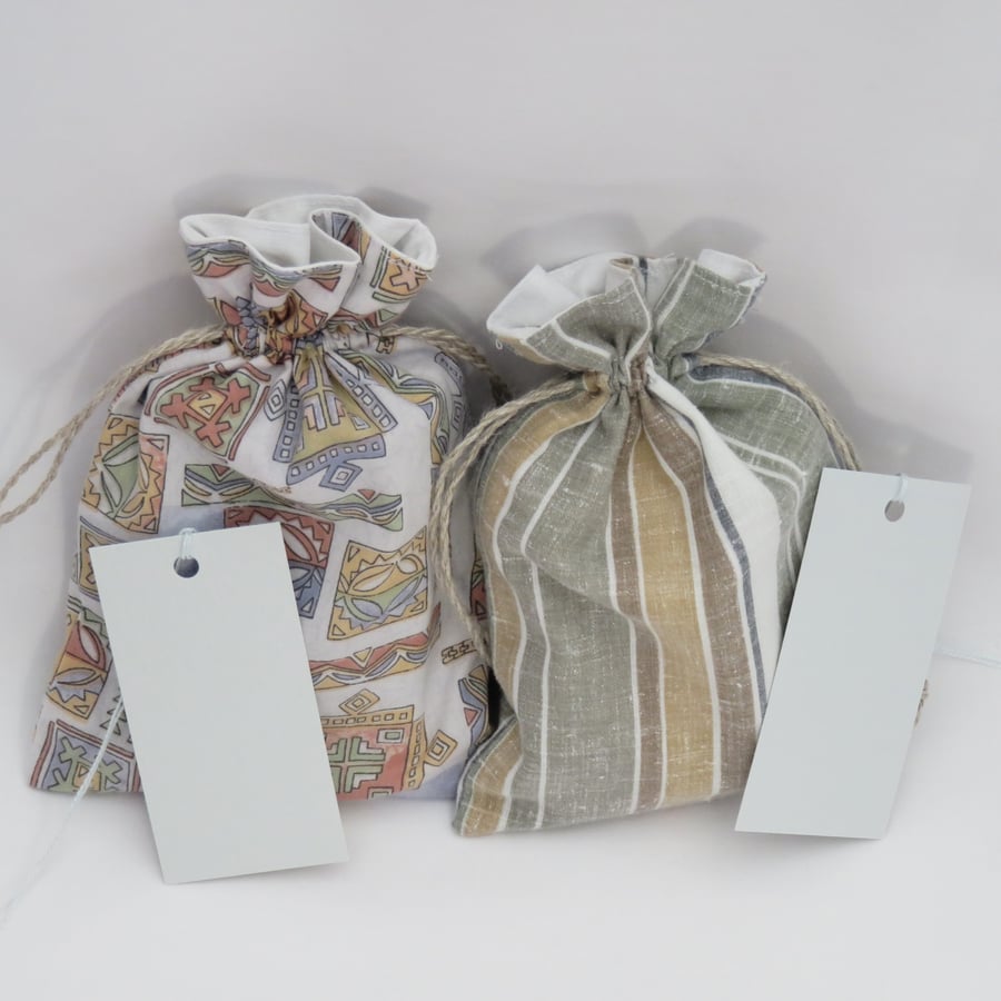 Small Drawstring Gift Bags, greys, with Gift Tags - gift, storage, small project