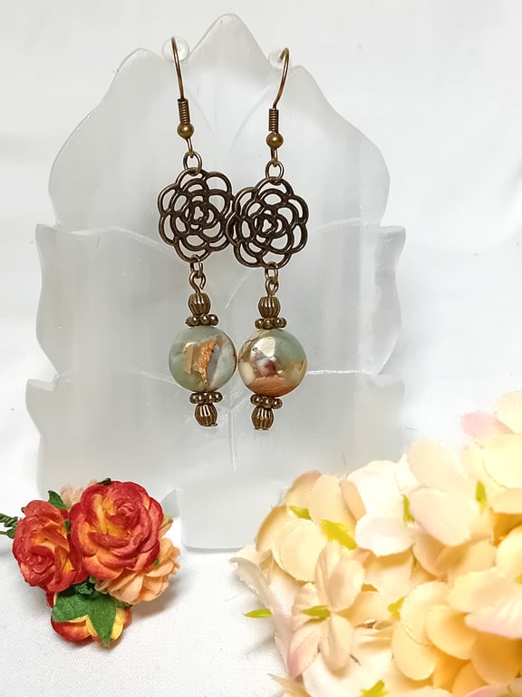 Natural Shoushan with Turquoise Earrings