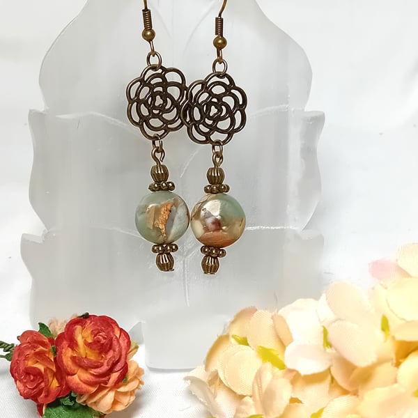 Natural Shoushan with Turquoise Earrings