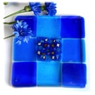 Fused Glass Trivet  Sea Blue Trivet 16cm 037