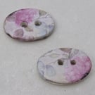 2 Purple Hydrangea Oval Ceramic Buttons