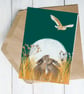 Blank card all occasions hare owl wildlife 