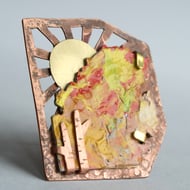 Abstract art brooch - sunrise
