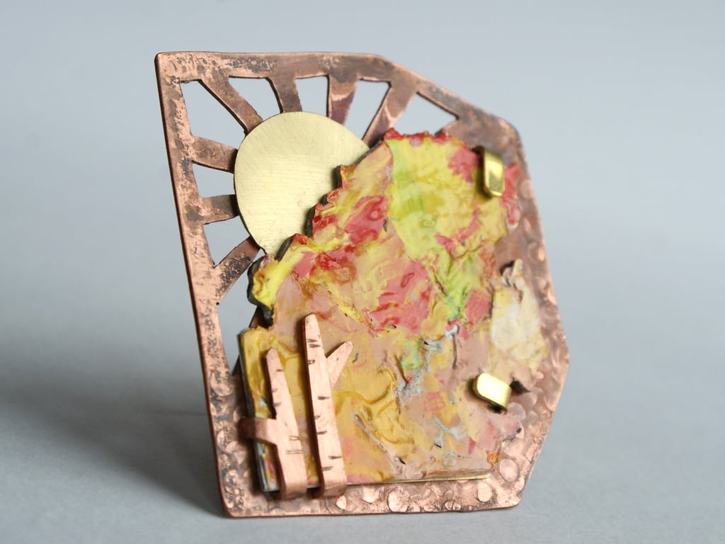 Abstract art brooch - sunrise