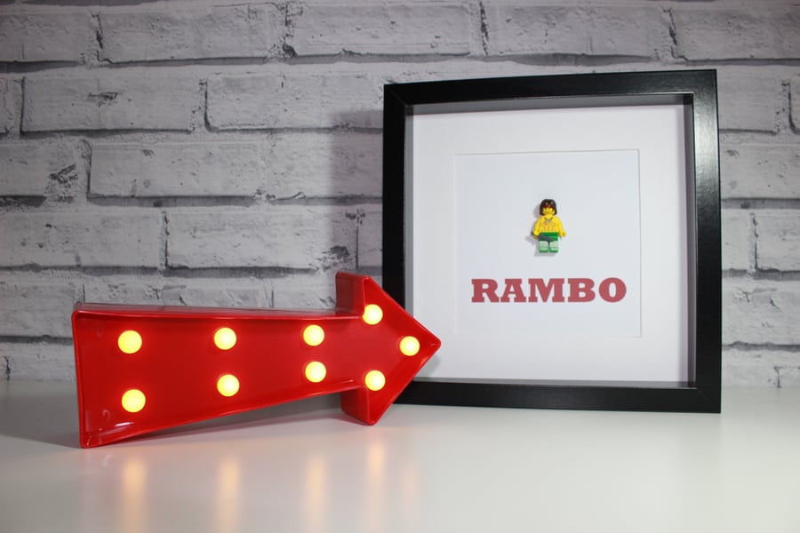 CUSTOM RAMBO LEGO FIGURE - FRAMED - QUIRKY ART WORK