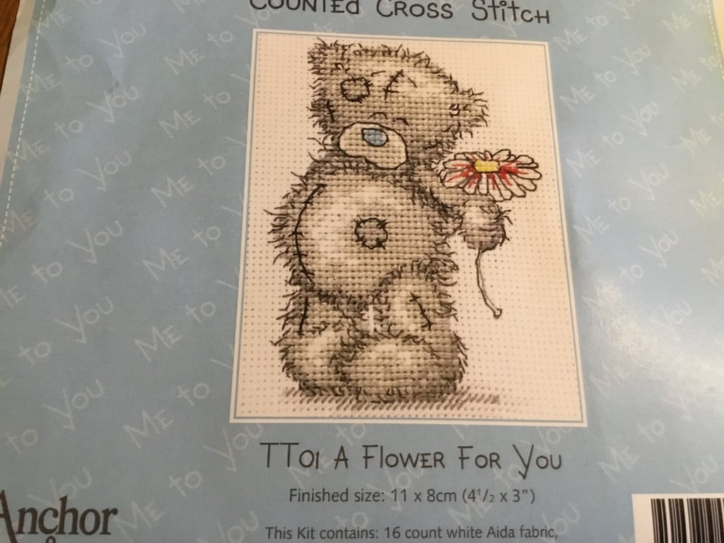 Cross stitch kit. Teddy cross stitch kit. Gift for stitcher. Ref 210